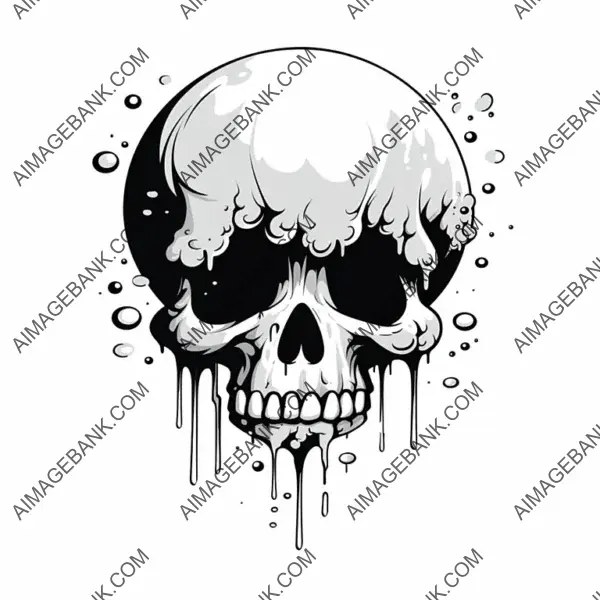 Sleek Manga-Style Skull: Black and White 2D Art