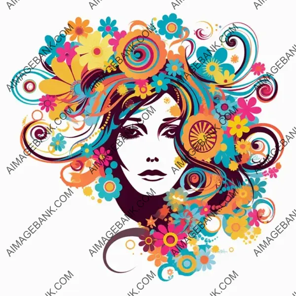 Hippie Art: Spiritual 2D Graphic on White Background