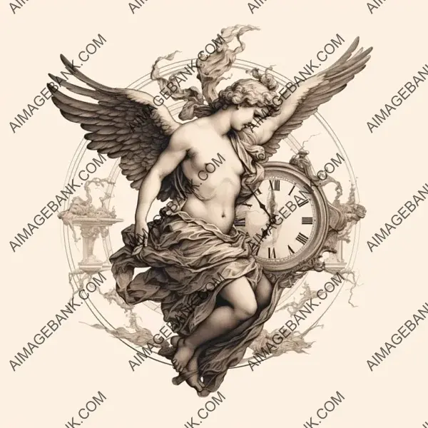 Baroque Angel in Stick Poke Tattoo Style