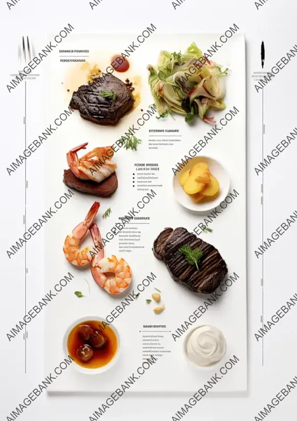 Menu Layout on a White Background with Food Photos and Items