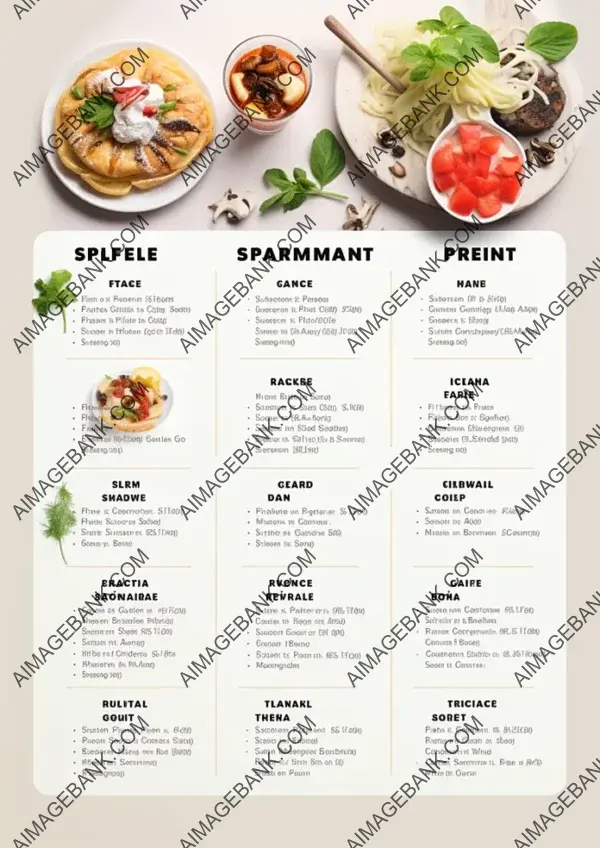 Menu Featuring Food Photos and Items on a White Background