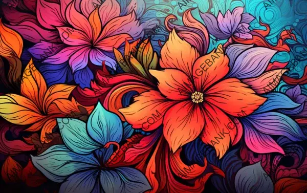 Vivid Blossoms: Colorful Flower Illustration Wallpaper