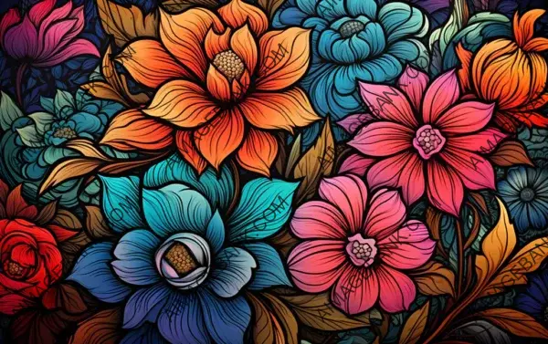 Floral Elegance: Vibrant Flower Illustration Wallpaper