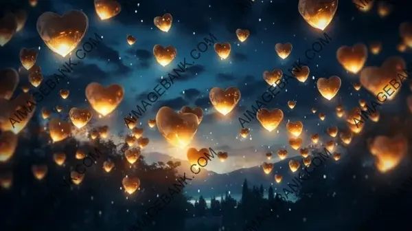 Illustration of Heart-Shaped Lanterns Floating: Artistic Display