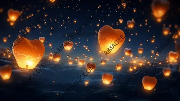 Artistic Floating Lanterns: Heart-Shaped Illustration