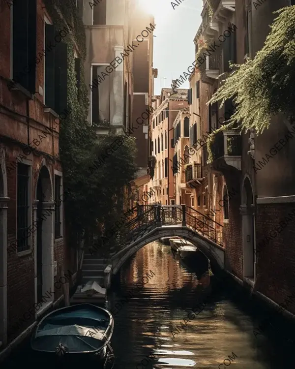 Venice Street with Sunny Weather: Houses and Boats