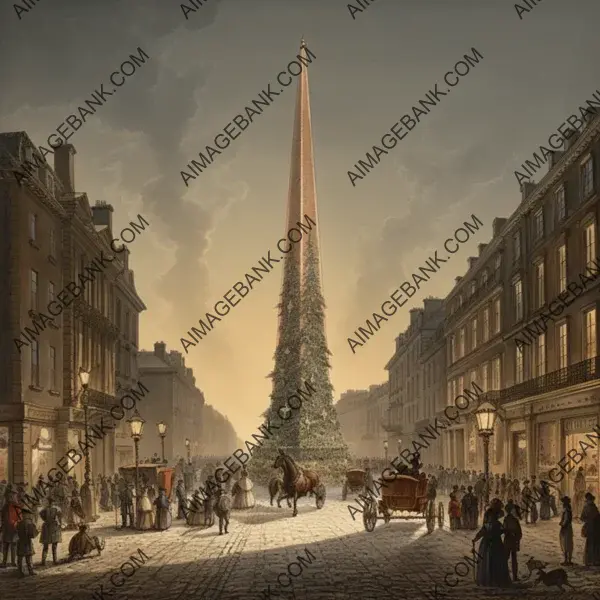 Argentinean Street with a Decorative Obelisk