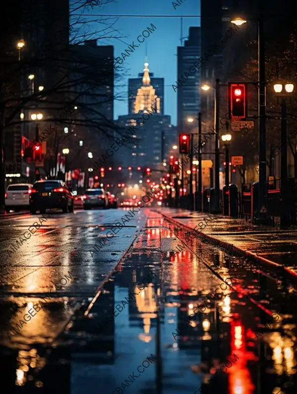 Dramatic Night Lighting on Rainy Detroit City Street