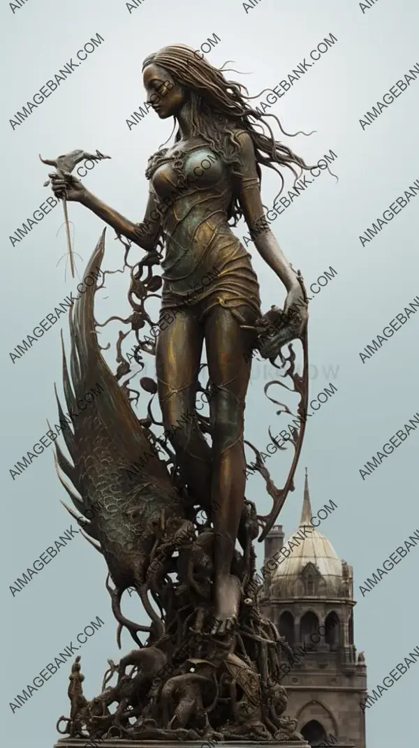 Mixed Media Mermaid in Warsaw: Bronze Artwork