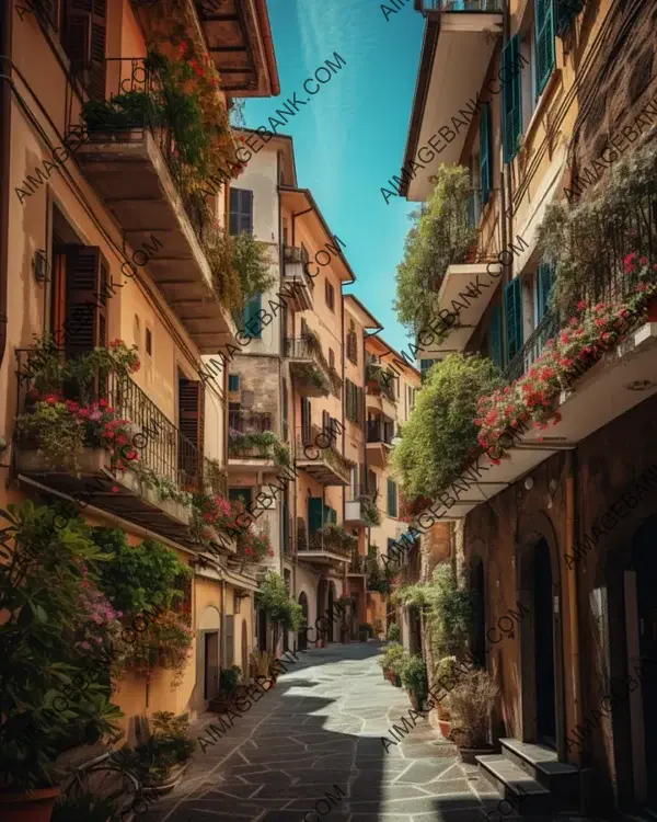 Italian Streets with Beautiful Houses: Sunny Weather and Blue Sky