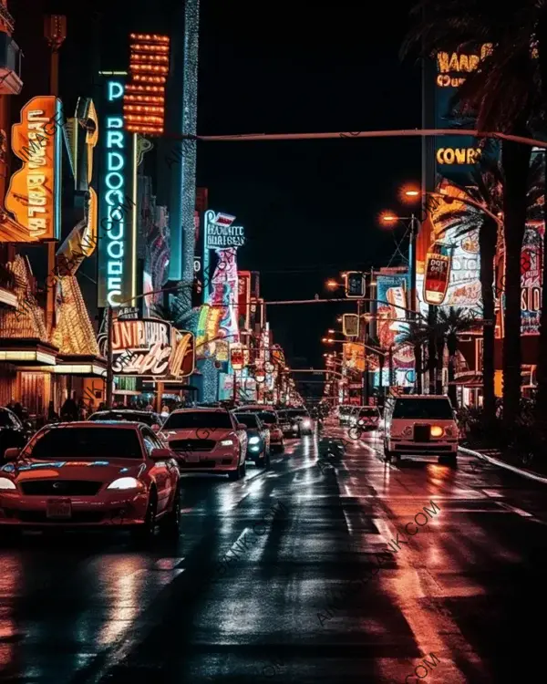 Bright Lights and Neon Signs on Las Vegas Street