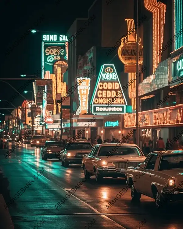 Las Vegas Street with Bright Lights and Casino Neon Signs