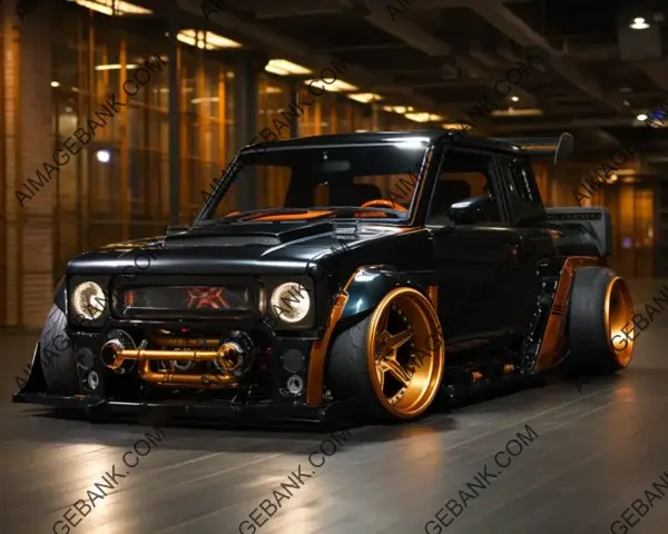 Black Nissan Mini-Truck: Kawaii and Stylish Lowrider