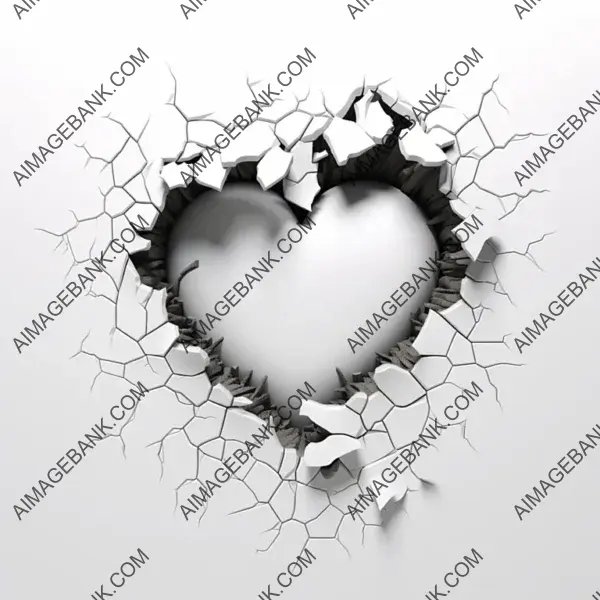 Black Heart Breaking Through 3D Wall on White Background