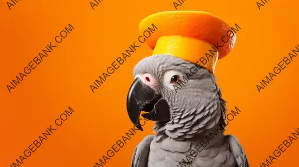 Gray Parrot with Chef&#8217;s Hat on an Orange Background