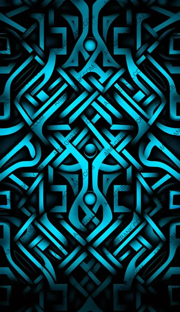 Abstract Wall in Light Blue and Black Geometry