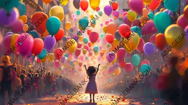 Huge Crowd of Balloons with a Little Girl