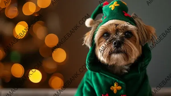 Cute Dog Wearing Green Christmas Tree Outfit