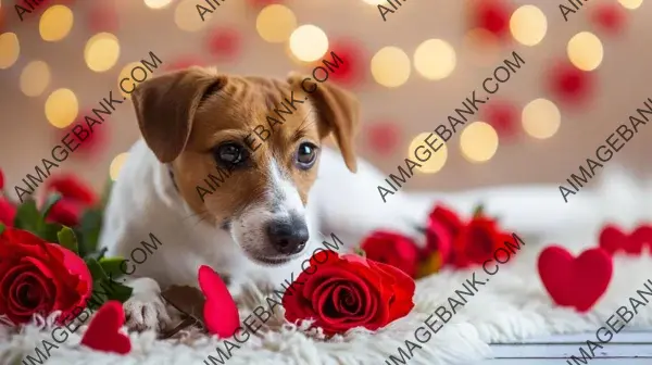 Cute Jack Russell Dog at Home with Love and Red Roses