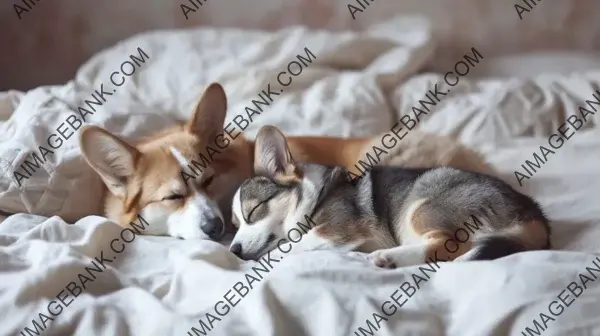 Funny Friends: Cute Cat and Corgi Dog Lying Together