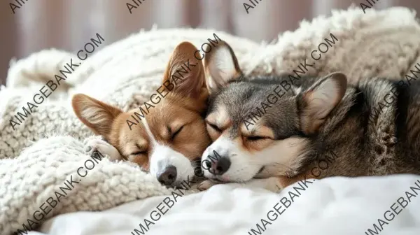 Playful Moments: Cute Cat and Corgi Dog Resting Together