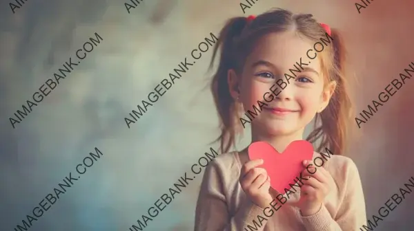 Smiling Little Girl with a Paper Heart in Her Hands