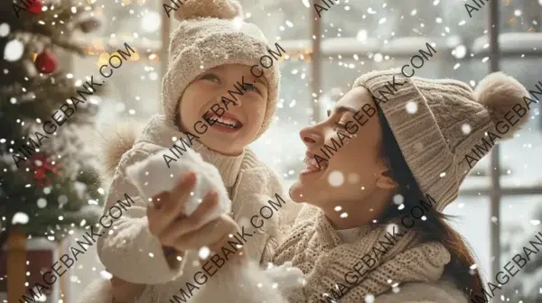 Happy Mother and Daughter Engaging in Holiday Decorations