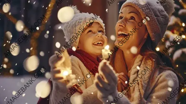 Festive Mother and Daughter Decorating as a Team