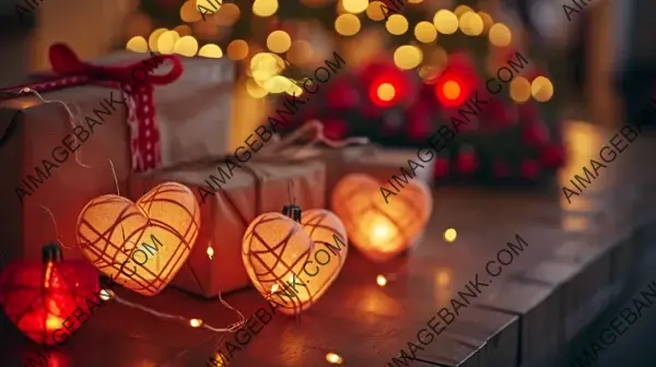 Romantic Retro Scene: Lamps Forming Hearts Near Gift Boxes