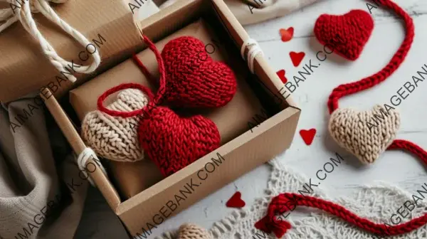 Warmth and Love: Open Gift Box with Knitted Hearts and Gentle Backlight