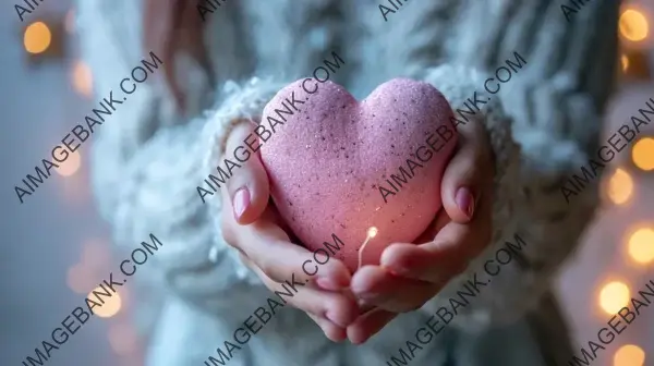 Sharing Love: Person Holding a Pink Heart Ornament for Valentine&#8217;s Day