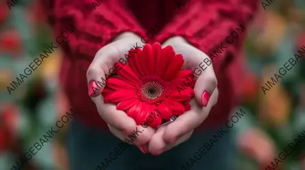 Holding a Red Petaled Flower with a Silver-Colored Chain