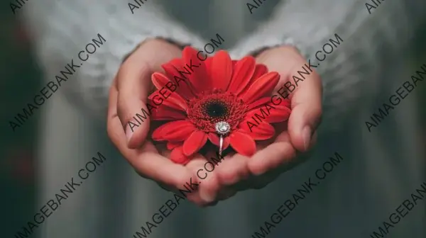 Silver and Red: Person Holding a Red Petaled Flower with a Chain