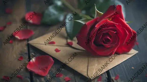 Red Rose in a Brown Envelope for Valentine&#8217;s Day Concept
