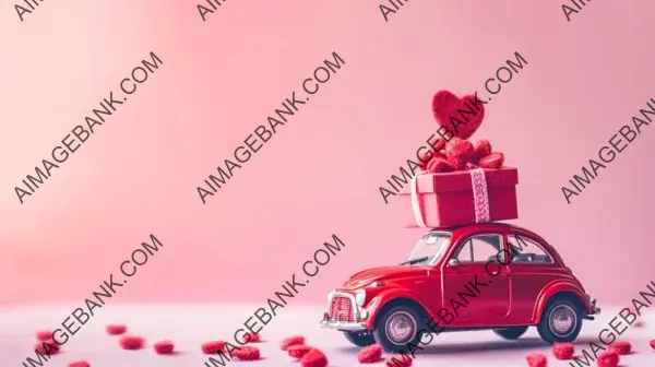 Red Toy Car Delivering a Gift on Its Roof