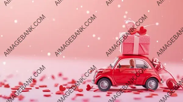 Special Delivery: Red Toy Car Carrying a Gift on Its Roof