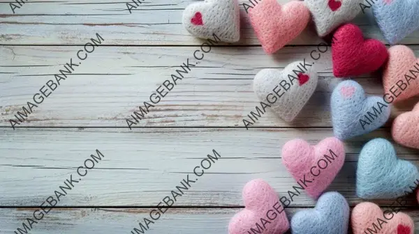 Crafted Affection: Valentine&#8217;s Wooden Background with Felt Hearts