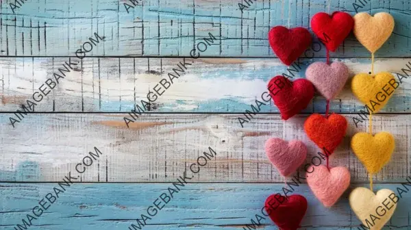 Heartfelt Craftsmanship: Valentine&#8217;s Wooden Background with Felt Hearts