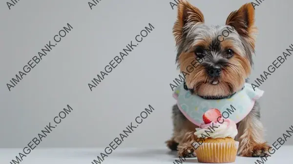 Adorable Pooch: White Background with Small Dog Wearing a Bib and Sitting