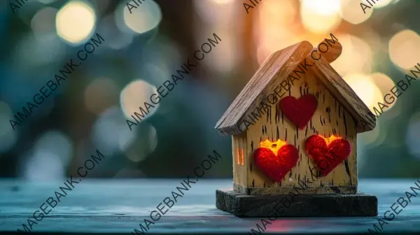 Love Nest: Wooden House with Hearts and Chimney for Valentine&#8217;s Day