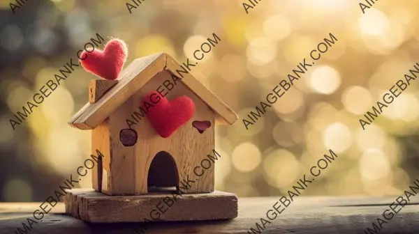 Cozy Cottage: Wooden House with Hearts and Chimney for Valentine&#8217;s Day