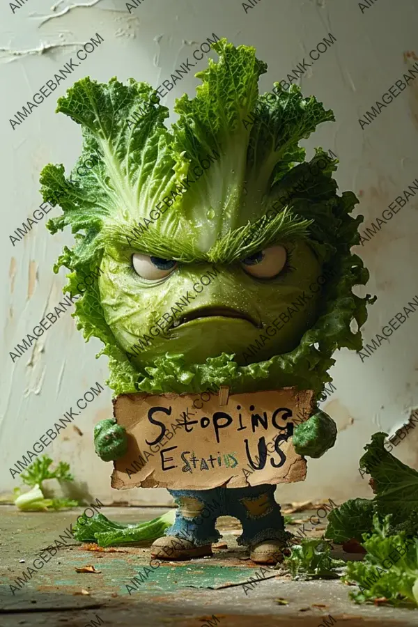 Angry Lettuce Holding a Sign: Stop Eating Us