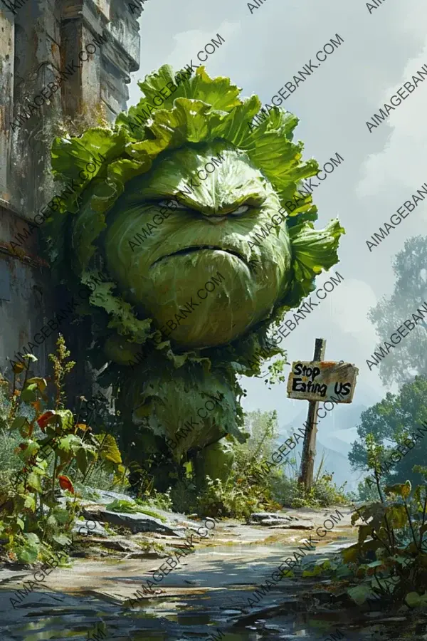 Protesting Lettuce: Angry Lettuce Holding &#8216;Stop Eating Us&#8217; Sign