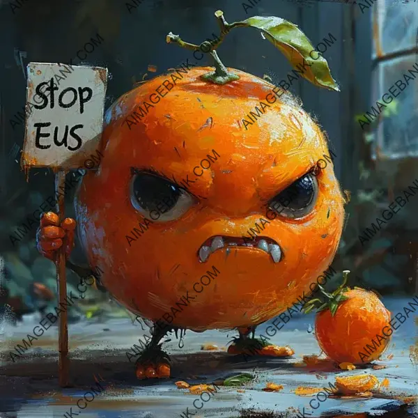 Mandarin&#8217;s Message: Angry Mandarin Holding &#8216;Stop Eating&#8217; Sign