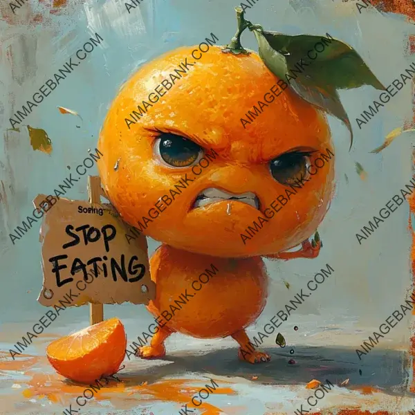 Protesting Mandarin: Angry Mandarin Holding &#8216;Stop Eating&#8217; Sign