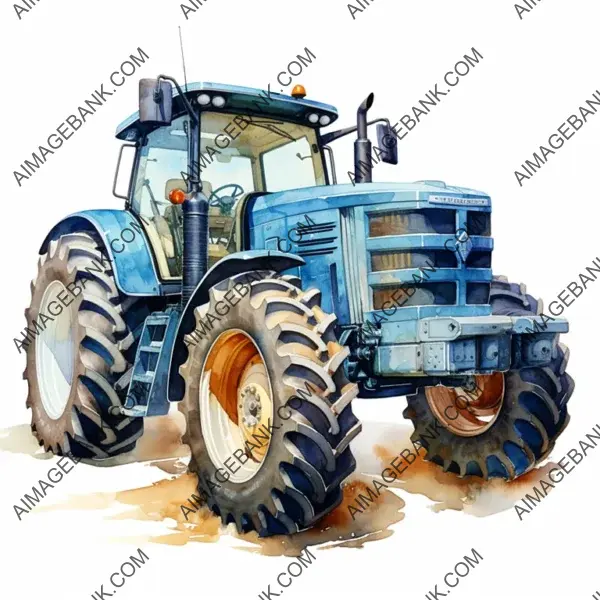 Tractor in Ocean Blue Colors and Tones Clipart