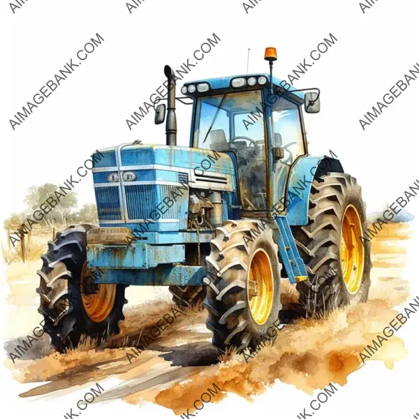 Blue-Toned Tractor Clipart with an Ocean Theme