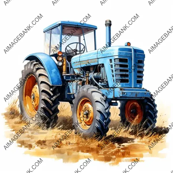 Tractor Clipart in Cool Ocean Blue Colors and Tones