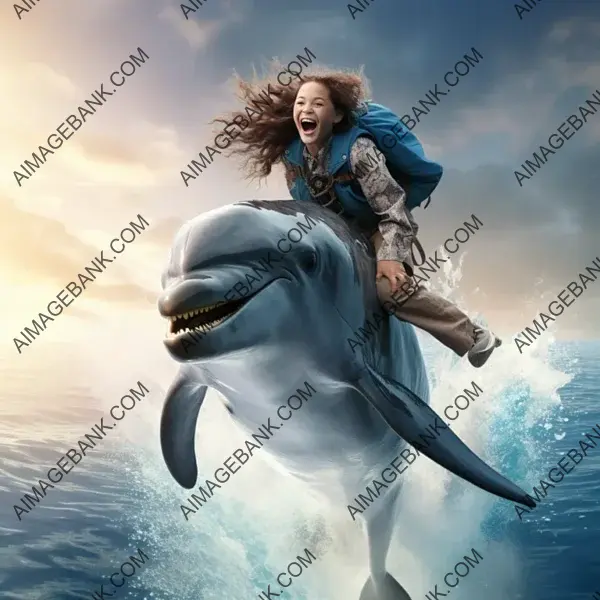 A Dolphin Jumping with a Joyful Girl