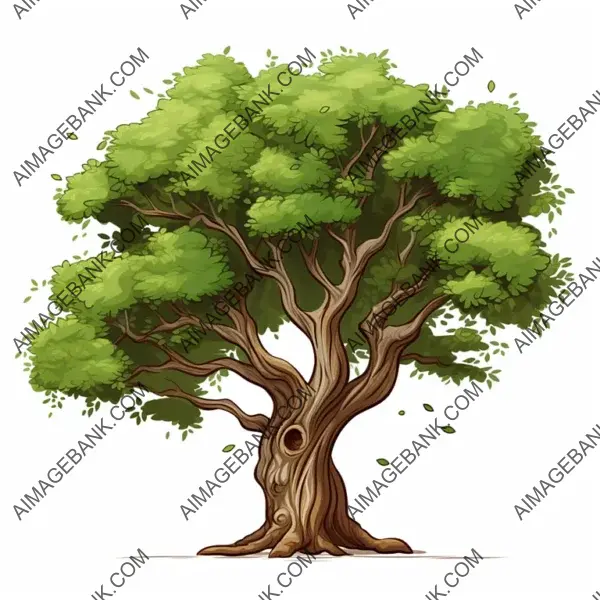 Create a Whimsical Cartoon Tree on a White Background